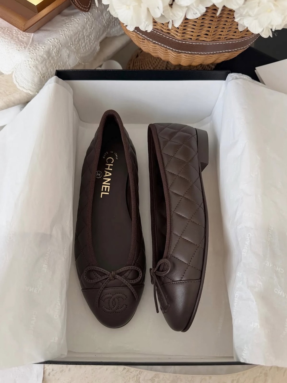 Chanel 26B Brown Ballet Flats | NIB